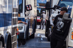 After a protest against Rikers Island Prison moved onto a Broadway intersection, traffic was stalled upto a half mile long for about an hour.  
On September 22, 2021 the death of Stephan Khadu, 24, just a few days after Abdul Karim, became the 12th inmate to die at Rikers Island Prison in 2021. After various inquiries and investigations, activist groups such as:  Women Prison Coalition, HALT Solitary Confinement, Vocal New York and Jails Action Coalition  organized the protest to gather former inmates, family and supporters together, to demand answers from local authorities and political figures regarding the system of prison management, process of bail and incarceration of people who inevitably find themselves in prison without a conviction. 
(C) Bianca Otero, October 1, 2021