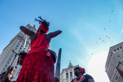 Afro-Brazilian percussion ensemble Batalá of New York played in front of crowds at the Women’s March. 
Hundreds of supporters gathered together for the #RallyForAbortionJustice today starting in Foley Square, lower Manhattan. As part of the annual Women’s March, this year the march took place in 650 locations in all 50 United States tagged in which numerous speakers, activists, politicians, advocates and supporters came together across the nation in fight for the rights of women. 
(C)Bianca Otero. October, 2, 2021.