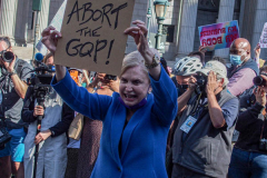 Carolyn B. Maloney, the U.S. Representative for New York's 12th congressional district, holds up a sign to show her support for women and women's rights. Hundreds of supporters gathered together for the #RallyForAbortionJustice today starting in Foley Square, lower Manhattan. As part of the annual Women’s March, this year the march took place in 650 locations in all 50 United States tagged in which numerous speakers, activists, politicians, advocates and supporters came together across the nation in fight for the rights of women. 
(C)Bianca Otero. October, 2, 2021.