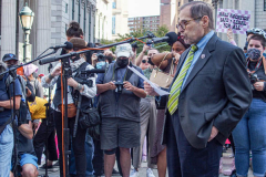 Congressman Jerrold "Jerry" Nadler represents New York's 10th Congressional District speaks to the crowd in support of the Women's March.
 Hundreds of supporters gathered together for the #RallyForAbortionJustice today starting in Foley Square, lower Manhattan. As part of the annual Women’s March, this year the march took place in 650 locations in all 50 United States tagged in which numerous speakers, activists, politicians, advocates and supporters came together across the nation in fight for the rights of women. 
(C)Bianca Otero. October, 2, 2021.