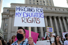 New York,  October 2, 2021  The Rally for Abortion Justice in Manhattan, Hundreds of abortion-rights supporters gathered in Foley Square then marched to Washington Square Park in Manhattan.Hundreds of rallies nationwide Saturday for the first Women’s March demonstrations since President Trump left office.