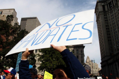 New York,  12,000 N.Y.C.  Municipal employees (police,fire,sanitation,teachers) protest  the  
Mandate to get vaccinated by October 29, 2021 or be put on unpaid leave. The protesters walked across the Brooklyn Bridge to City Hall.