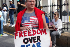 New York,  12,000 N.Y.C.  Municipal employees (police,fire,sanitation,teachers) protest  the  
Mandate to get vaccinated by October 29, 2021 or be put on unpaid leave. The protesters walked across the Brooklyn Bridge to City Hall.