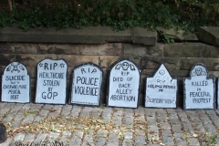 Group of observant jews protest in front of United States Senator Charles Schumer's apartment building on the eve of the Holiest of jewish holidays Yom Kippur. The protestors want him to try and delay the confirmation hearing for Supreme court justice until after the election. Some protestors blow the ceremonial shofar (Rams Horn).