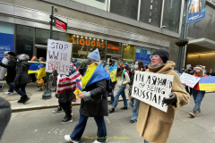 Protests arose in several parts of the city, where an estimated 500+ demonstrators marched from Times Square to the Permanent Mission of the Russian Federation. They then marched along Lexington Avenue to the United Nations, located within Dag Hammarskjold Plaza on East 47th Street in Manhattan. 

Among their chants, they shouted "hands off Ukraine," "stop Russia now," "stand with Ukraine," and "support Ukraine." Some also sang the Ukrainian national anthem. 

Photographer Placido D. Perez
NYPPA Independent Photographer
