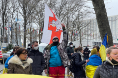 Protests arose in several parts of the city, where an estimated 500+ demonstrators marched from Times Square to the Permanent Mission of the Russian Federation. They then marched along Lexington Avenue to the United Nations, located within Dag Hammarskjold Plaza on East 47th Street in Manhattan. 

Among their chants, they shouted "hands off Ukraine," "stop Russia now," "stand with Ukraine," and "support Ukraine." Some also sang the Ukrainian national anthem. 

Photographer Placido D. Perez
NYPPA Independent Photographer