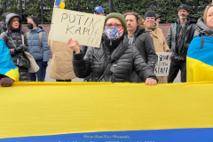 Protests arose in several parts of the city, where an estimated 500+ demonstrators marched from Times Square to the Permanent Mission of the Russian Federation. They then marched along Lexington Avenue to the United Nations, located within Dag Hammarskjold Plaza on East 47th Street in Manhattan. 

Among their chants, they shouted "hands off Ukraine," "stop Russia now," "stand with Ukraine," and "support Ukraine." Some also sang the Ukrainian national anthem. 

Photographer Placido D. Perez
NYPPA Independent Photographer