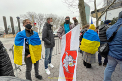 Protests arose in several parts of the city, where an estimated 500+ demonstrators marched from Times Square to the Permanent Mission of the Russian Federation. They then marched along Lexington Avenue to the United Nations, located within Dag Hammarskjold Plaza on East 47th Street in Manhattan. 

Among their chants, they shouted "hands off Ukraine," "stop Russia now," "stand with Ukraine," and "support Ukraine." Some also sang the Ukrainian national anthem. 

Photographer Placido D. Perez
NYPPA Independent Photographer