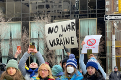 Protests arose in several parts of the city, where an estimated 500+ demonstrators marched from Times Square to the Permanent Mission of the Russian Federation. They then marched along Lexington Avenue to the United Nations, located within Dag Hammarskjold Plaza on East 47th Street in Manhattan. 

Among their chants, they shouted "hands off Ukraine," "stop Russia now," "stand with Ukraine," and "support Ukraine." Some also sang the Ukrainian national anthem. 

Photographer Placido D. Perez
NYPPA Independent Photographer
