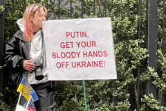 Protests arose in several parts of the city, where an estimated 500+ demonstrators marched from Times Square to the Permanent Mission of the Russian Federation. They then marched along Lexington Avenue to the United Nations, located within Dag Hammarskjold Plaza on East 47th Street in Manhattan. 

Among their chants, they shouted "hands off Ukraine," "stop Russia now," "stand with Ukraine," and "support Ukraine." Some also sang the Ukrainian national anthem. 

Photographer Placido D. Perez
NYPPA Independent Photographer