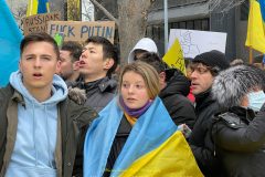 Protests arose in several parts of the city, where an estimated 500+ demonstrators marched from Times Square to the Permanent Mission of the Russian Federation. They then marched along Lexington Avenue to the United Nations, located within Dag Hammarskjold Plaza on East 47th Street in Manhattan. 

Among their chants, they shouted "hands off Ukraine," "stop Russia now," "stand with Ukraine," and "support Ukraine." Some also sang the Ukrainian national anthem. 

Photographer Placido D. Perez
NYPPA Independent Photographer
