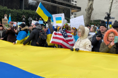 Protests arose in several parts of the city, where an estimated 500+ demonstrators marched from Times Square to the Permanent Mission of the Russian Federation. They then marched along Lexington Avenue to the United Nations, located within Dag Hammarskjold Plaza on East 47th Street in Manhattan. 

Among their chants, they shouted "hands off Ukraine," "stop Russia now," "stand with Ukraine," and "support Ukraine." Some also sang the Ukrainian national anthem. 

Photographer Placido D. Perez
NYPPA Independent Photographer