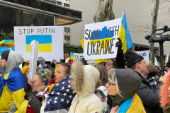 Protests arose in several parts of the city, where an estimated 500+ demonstrators marched from Times Square to the Permanent Mission of the Russian Federation. They then marched along Lexington Avenue to the United Nations, located within Dag Hammarskjold Plaza on East 47th Street in Manhattan. 

Among their chants, they shouted "hands off Ukraine," "stop Russia now," "stand with Ukraine," and "support Ukraine." Some also sang the Ukrainian national anthem. 

Photographer Placido D. Perez
NYPPA Independent Photographer