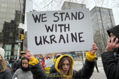 Protests arose in several parts of the city, where an estimated 500+ demonstrators marched from Times Square to the Permanent Mission of the Russian Federation. They then marched along Lexington Avenue to the United Nations, located within Dag Hammarskjold Plaza on East 47th Street in Manhattan. 

Among their chants, they shouted "hands off Ukraine," "stop Russia now," "stand with Ukraine," and "support Ukraine." Some also sang the Ukrainian national anthem. 

Photographer Placido D. Perez
NYPPA Independent Photographer