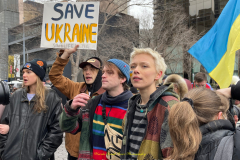 Protests arose in several parts of the city, where an estimated 500+ demonstrators marched from Times Square to the Permanent Mission of the Russian Federation. They then marched along Lexington Avenue to the United Nations, located within Dag Hammarskjold Plaza on East 47th Street in Manhattan. 

Among their chants, they shouted "hands off Ukraine," "stop Russia now," "stand with Ukraine," and "support Ukraine." Some also sang the Ukrainian national anthem. 

Photographer Placido D. Perez
NYPPA Independent Photographer