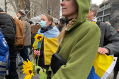Protests arose in several parts of the city, where an estimated 500+ demonstrators marched from Times Square to the Permanent Mission of the Russian Federation. They then marched along Lexington Avenue to the United Nations, located within Dag Hammarskjold Plaza on East 47th Street in Manhattan. 

Among their chants, they shouted "hands off Ukraine," "stop Russia now," "stand with Ukraine," and "support Ukraine." Some also sang the Ukrainian national anthem. 

Photographer Placido D. Perez
NYPPA Independent Photographer