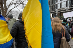 Protests arose in several parts of the city, where an estimated 500+ demonstrators marched from Times Square to the Permanent Mission of the Russian Federation. They then marched along Lexington Avenue to the United Nations, located within Dag Hammarskjold Plaza on East 47th Street in Manhattan. 

Among their chants, they shouted "hands off Ukraine," "stop Russia now," "stand with Ukraine," and "support Ukraine." Some also sang the Ukrainian national anthem. 

Photographer Placido D. Perez
NYPPA Independent Photographer