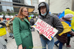 Protests arose in several parts of the city, where an estimated 500+ demonstrators marched from Times Square to the Permanent Mission of the Russian Federation. They then marched along Lexington Avenue to the United Nations, located within Dag Hammarskjold Plaza on East 47th Street in Manhattan. 

Among their chants, they shouted "hands off Ukraine," "stop Russia now," "stand with Ukraine," and "support Ukraine." Some also sang the Ukrainian national anthem. 

Photographer Placido D. Perez
NYPPA Independent Photographer