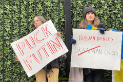 Protests arose in several parts of the city, where an estimated 500+ demonstrators marched from Times Square to the Permanent Mission of the Russian Federation. They then marched along Lexington Avenue to the United Nations, located within Dag Hammarskjold Plaza on East 47th Street in Manhattan. 

Among their chants, they shouted "hands off Ukraine," "stop Russia now," "stand with Ukraine," and "support Ukraine." Some also sang the Ukrainian national anthem. 

Photographer Placido D. Perez
NYPPA Independent Photographer