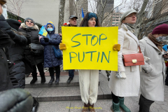 Protests arose in several parts of the city, where an estimated 500+ demonstrators marched from Times Square to the Permanent Mission of the Russian Federation. They then marched along Lexington Avenue to the United Nations, located within Dag Hammarskjold Plaza on East 47th Street in Manhattan. 

Among their chants, they shouted "hands off Ukraine," "stop Russia now," "stand with Ukraine," and "support Ukraine." Some also sang the Ukrainian national anthem. 

Photographer Placido D. Perez
NYPPA Independent Photographer