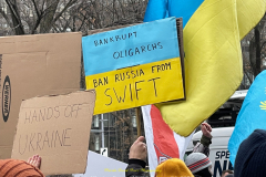 Protests arose in several parts of the city, where an estimated 500+ demonstrators marched from Times Square to the Permanent Mission of the Russian Federation. They then marched along Lexington Avenue to the United Nations, located within Dag Hammarskjold Plaza on East 47th Street in Manhattan. 

Among their chants, they shouted "hands off Ukraine," "stop Russia now," "stand with Ukraine," and "support Ukraine." Some also sang the Ukrainian national anthem. 

Photographer Placido D. Perez
NYPPA Independent Photographer