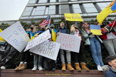 Protests arose in several parts of the city, where an estimated 500+ demonstrators marched from Times Square to the Permanent Mission of the Russian Federation. They then marched along Lexington Avenue to the United Nations, located within Dag Hammarskjold Plaza on East 47th Street in Manhattan. 

Among their chants, they shouted "hands off Ukraine," "stop Russia now," "stand with Ukraine," and "support Ukraine." Some also sang the Ukrainian national anthem. 

Photographer Placido D. Perez
NYPPA Independent Photographer