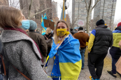 Protests arose in several parts of the city, where an estimated 500+ demonstrators marched from Times Square to the Permanent Mission of the Russian Federation. They then marched along Lexington Avenue to the United Nations, located within Dag Hammarskjold Plaza on East 47th Street in Manhattan. 

Among their chants, they shouted "hands off Ukraine," "stop Russia now," "stand with Ukraine," and "support Ukraine." Some also sang the Ukrainian national anthem. 

Photographer Placido D. Perez
NYPPA Independent Photographer