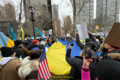 Protests arose in several parts of the city, where an estimated 500+ demonstrators marched from Times Square to the Permanent Mission of the Russian Federation. They then marched along Lexington Avenue to the United Nations, located within Dag Hammarskjold Plaza on East 47th Street in Manhattan. 

Among their chants, they shouted "hands off Ukraine," "stop Russia now," "stand with Ukraine," and "support Ukraine." Some also sang the Ukrainian national anthem. 

Photographer Placido D. Perez
NYPPA Independent Photographer