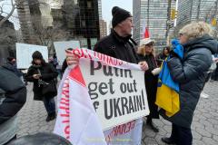 Protests arose in several parts of the city, where an estimated 500+ demonstrators marched from Times Square to the Permanent Mission of the Russian Federation. They then marched along Lexington Avenue to the United Nations, located within Dag Hammarskjold Plaza on East 47th Street in Manhattan. 

Among their chants, they shouted "hands off Ukraine," "stop Russia now," "stand with Ukraine," and "support Ukraine." Some also sang the Ukrainian national anthem. 

Photographer Placido D. Perez
NYPPA Independent Photographer