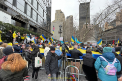 Protests arose in several parts of the city, where an estimated 500+ demonstrators marched from Times Square to the Permanent Mission of the Russian Federation. They then marched along Lexington Avenue to the United Nations, located within Dag Hammarskjold Plaza on East 47th Street in Manhattan. 

Among their chants, they shouted "hands off Ukraine," "stop Russia now," "stand with Ukraine," and "support Ukraine." Some also sang the Ukrainian national anthem. 

Photographer Placido D. Perez
NYPPA Independent Photographer