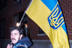 Several hundred came together to protest the Russian invasion of Ukraine in front of the Russian Consulate in the Upper East Side of Manhattan, Thursday, February 24, 2022. 
People from Ukraine or Ukrainian decent as well as Latvian, Estonian, Kazakh and even Russian came together to protest the invasion and support Ukraine and show solidarity. Students, professionals, and tourists endured the cold weather in a peaceful gathering. (C) Bianca Otero