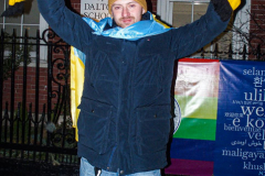 Several hundred came together to protest the Russian invasion of Ukraine in front of the Russian Consulate in the Upper East Side of Manhattan, Thursday, February 24, 2022. 
People from Ukraine or Ukrainian decent as well as Latvian, Estonian, Kazakh and even Russian came together to protest the invasion and support Ukraine and show solidarity. Students, professionals, and tourists endured the cold weather in a peaceful gathering. (C) Bianca Otero