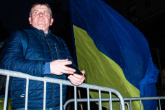 Several hundred came together to protest the Russian invasion of Ukraine in front of the Russian Consulate in the Upper East Side of Manhattan, Thursday, February 24, 2022. 
People from Ukraine or Ukrainian decent as well as Latvian, Estonian, Kazakh and even Russian came together to protest the invasion and support Ukraine and show solidarity. Students, professionals, and tourists endured the cold weather in a peaceful gathering. (C) Bianca Otero