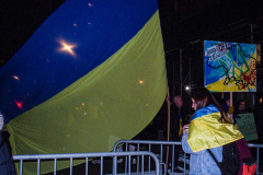 Several hundred came together to protest the Russian invasion of Ukraine in front of the Russian Consulate in the Upper East Side of Manhattan, Thursday, February 24, 2022. 
People from Ukraine or Ukrainian decent as well as Latvian, Estonian, Kazakh and even Russian came together to protest the invasion and support Ukraine and show solidarity. Students, professionals, and tourists endured the cold weather in a peaceful gathering. (C) Bianca Otero