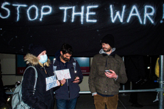 Several hundred came together to protest the Russian invasion of Ukraine in front of the Russian Consulate in the Upper East Side of Manhattan, Thursday, February 24, 2022. 
People from Ukraine or Ukrainian decent as well as Latvian, Estonian, Kazakh and even Russian came together to protest the invasion and support Ukraine and show solidarity. Students, professionals, and tourists endured the cold weather in a peaceful gathering. (C) Bianca Otero