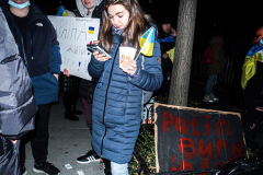 Several hundred came together to protest the Russian invasion of Ukraine in front of the Russian Consulate in the Upper East Side of Manhattan, Thursday, February 24, 2022. 
People from Ukraine or Ukrainian decent as well as Latvian, Estonian, Kazakh and even Russian came together to protest the invasion and support Ukraine and show solidarity. Students, professionals, and tourists endured the cold weather in a peaceful gathering. (C) Bianca Otero