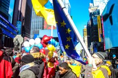 Ukranian supporters came together again  in Times Square, to speak in protest on their opposition of the Russian attack on Ukraine.
People from around the world took to the foghorns to speak their minds against the attack and to reinforce their solidarity together in support.
Times Square, Midtown, Manhattan, New York. Saturday, February 26, 2022. (C) Bianca Otero