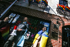 Ukranian and LGBTQ supporters came together in front of the Stonewall Inn, to speak in protest on their opposition of the Russian attack on Ukraine. 38 Christopher street is home of the 1969 Stonewall Uprising, which paved the way for LGBTQ rights and pushed the movement into existence. 
Though not illegal in Russia, there are no anti-discrimination protections of LGBTQ people nor does it prohibit hate crimes based on sexual orientation and gender identity.
Chelsea, Manhattan, New York. Saturday, February 26, 2022. (C) Bianca Otero