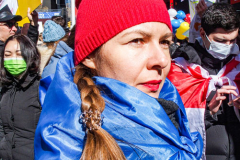 Ukranian supporters came together again  in Times Square, to speak in protest on their opposition of the Russian attack on Ukraine.
People from around the world took to the foghorns to speak their minds against the attack and to reinforce their solidarity together in support.
Times Square, Midtown, Manhattan, New York. Saturday, February 26, 2022. (C) Bianca Otero