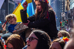 Ukranian supporters came together again  in Times Square, to speak in protest on their opposition of the Russian attack on Ukraine.
People from around the world took to the foghorns to speak their minds against the attack and to reinforce their solidarity together in support.
Times Square, Midtown, Manhattan, New York. Saturday, February 26, 2022. (C) Bianca Otero