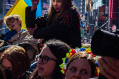 Ukranian supporters came together again  in Times Square, to speak in protest on their opposition of the Russian attack on Ukraine.
People from around the world took to the foghorns to speak their minds against the attack and to reinforce their solidarity together in support.
Times Square, Midtown, Manhattan, New York. Saturday, February 26, 2022. (C) Bianca Otero