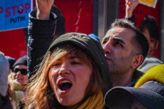 Ukranian supporters came together again  in Times Square, to speak in protest on their opposition of the Russian attack on Ukraine.
People from around the world took to the foghorns to speak their minds against the attack and to reinforce their solidarity together in support.
Times Square, Midtown, Manhattan, New York. Saturday, February 26, 2022. (C) Bianca Otero