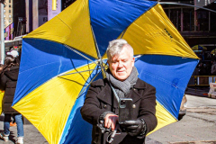 Ukranian supporters came together again  in Times Square, to speak in protest on their opposition of the Russian attack on Ukraine.
People from around the world took to the foghorns to speak their minds against the attack and to reinforce their solidarity together in support.
Times Square, Midtown, Manhattan, New York. Saturday, February 26, 2022. (C) Bianca Otero