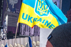 Ukranian supporters came together again  in Times Square, to speak in protest on their opposition of the Russian attack on Ukraine.
People from around the world took to the foghorns to speak their minds against the attack and to reinforce their solidarity together in support.
Times Square, Midtown, Manhattan, New York. Saturday, February 26, 2022. (C) Bianca Otero