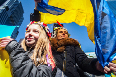 Ukranian supporters came together again  in Times Square, to speak in protest on their opposition of the Russian attack on Ukraine.
People from around the world took to the foghorns to speak their minds against the attack and to reinforce their solidarity together in support.
Times Square, Midtown, Manhattan, New York. Saturday, February 26, 2022. (C) Bianca Otero
