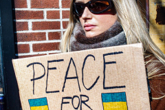 Ukranian and LGBTQ supporters came together in front of the Stonewall Inn, to speak in protest on their opposition of the Russian attack on Ukraine. 38 Christopher street is home of the 1969 Stonewall Uprising, which paved the way for LGBTQ rights and pushed the movement into existence. 
Though not illegal in Russia, there are no anti-discrimination protections of LGBTQ people nor does it prohibit hate crimes based on sexual orientation and gender identity.
Chelsea, Manhattan, New York. Saturday, February 26, 2022. (C) Bianca Otero