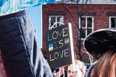 Ukranian and LGBTQ supporters came together in front of the Stonewall Inn, to speak in protest on their opposition of the Russian attack on Ukraine. 38 Christopher street is home of the 1969 Stonewall Uprising, which paved the way for LGBTQ rights and pushed the movement into existence. 
Though not illegal in Russia, there are no anti-discrimination protections of LGBTQ people nor does it prohibit hate crimes based on sexual orientation and gender identity.
Chelsea, Manhattan, New York. Saturday, February 26, 2022. (C) Bianca Otero