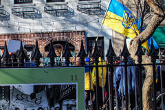 Ukranian and LGBTQ supporters came together in front of the Stonewall Inn, to speak in protest on their opposition of the Russian attack on Ukraine. 38 Christopher street is home of the 1969 Stonewall Uprising, which paved the way for LGBTQ rights and pushed the movement into existence. 
Though not illegal in Russia, there are no anti-discrimination protections of LGBTQ people nor does it prohibit hate crimes based on sexual orientation and gender identity.
Chelsea, Manhattan, New York. Saturday, February 26, 2022. (C) Bianca Otero
