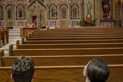 The St. George Ukrainian Catholic Church, people pray for loved ones and pay their respects.Saturday, February 26, 2022.  East Village, Manhattan, New York. (C) Bianca Otero