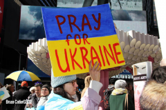 February 26, 2022  New York, 
Pro Ukrainian protest  at the crossroads of the world in New York City. Protestors gathered to support the  people of the Ukraine.